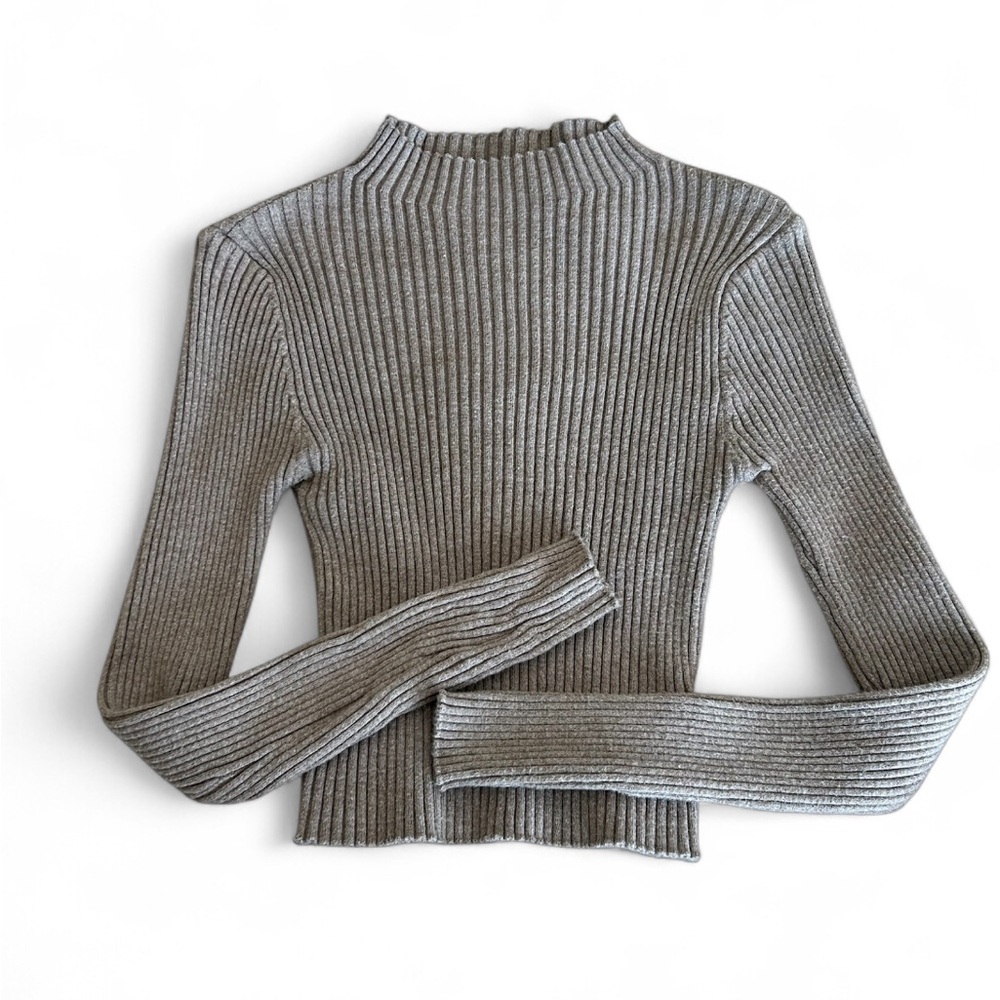 SHEIN Gray Cowl Neck Ribbed Sweater